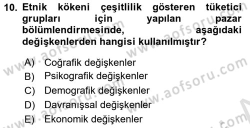 Spor Pazarlaması Dersi Ara Sınavı Deneme Sınav Soruları 10. Soru