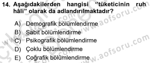 Spor Pazarlaması Dersi 2021 - 2022 Yılı (Vize) Ara Sınav Soruları 14. Soru
