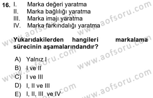 Spor Pazarlaması Dersi Ara Sınavı Deneme Sınav Soruları 16. Soru