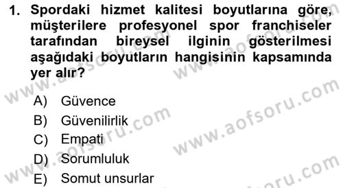 Spor Pazarlaması Dersi 2021 - 2022 Yılı (Final) Dönem Sonu Sınav Soruları 1. Soru
