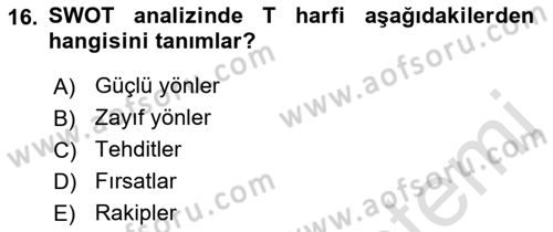 Spor Pazarlaması Dersi 2021 - 2022 Yılı (Final) Dönem Sonu Sınav Soruları 16. Soru
