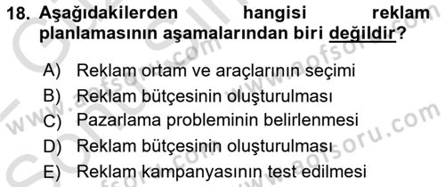 Spor Pazarlaması Dersi 2021 - 2022 Yılı (Final) Dönem Sonu Sınav Soruları 18. Soru