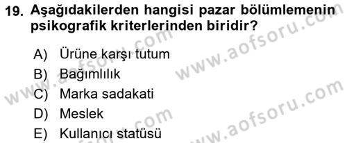 Spor Pazarlaması Dersi 2021 - 2022 Yılı (Final) Dönem Sonu Sınav Soruları 19. Soru