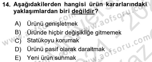 Spor Pazarlaması Dersi 2021 - 2022 Yılı Yaz Okulu Sınav Soruları 14. Soru