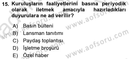 Spor Pazarlaması Dersi 2021 - 2022 Yılı Yaz Okulu Sınav Soruları 15. Soru