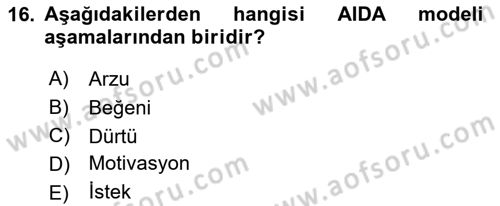 Spor Pazarlaması Dersi 2021 - 2022 Yılı Yaz Okulu Sınav Soruları 16. Soru