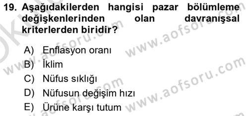 Spor Pazarlaması Dersi 2021 - 2022 Yılı Yaz Okulu Sınav Soruları 19. Soru