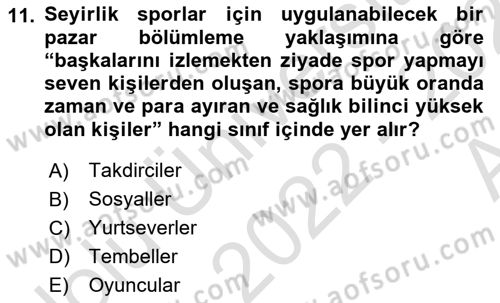 Spor Pazarlaması Dersi Ara Sınavı Deneme Sınav Soruları 11. Soru