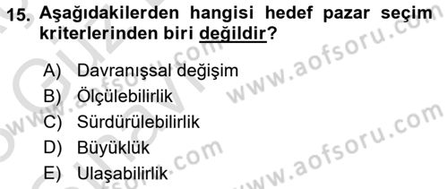 Spor Pazarlaması Dersi Ara Sınavı Deneme Sınav Soruları 15. Soru