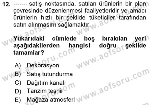 Spor Pazarlaması Dersi 2022 - 2023 Yılı (Final) Dönem Sonu Sınav Soruları 12. Soru