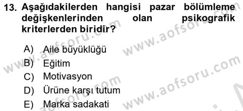 Spor Pazarlaması Dersi 2022 - 2023 Yılı (Final) Dönem Sonu Sınav Soruları 13. Soru