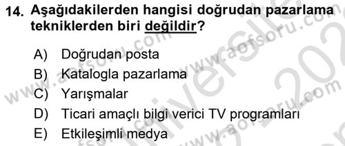 Spor Pazarlaması Dersi 2022 - 2023 Yılı (Final) Dönem Sonu Sınav Soruları 14. Soru