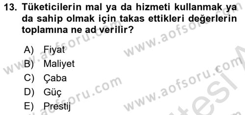 Spor Pazarlaması Dersi 2022 - 2023 Yılı Yaz Okulu Sınav Soruları 13. Soru