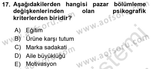 Spor Pazarlaması Dersi 2022 - 2023 Yılı Yaz Okulu Sınav Soruları 17. Soru