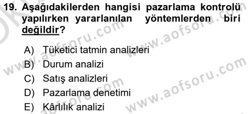 Spor Pazarlaması Dersi 2022 - 2023 Yılı Yaz Okulu Sınav Soruları 19. Soru