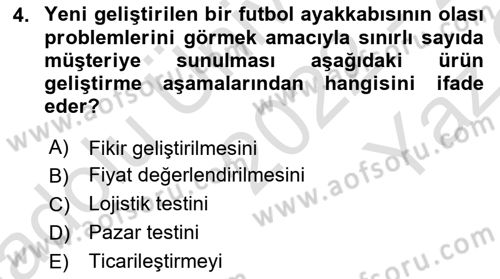 Spor Pazarlaması Dersi 2022 - 2023 Yılı Yaz Okulu Sınav Soruları 4. Soru