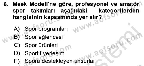 Spor Pazarlaması Dersi 2022 - 2023 Yılı Yaz Okulu Sınav Soruları 6. Soru