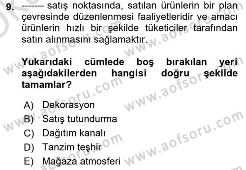 Spor Pazarlaması Dersi 2022 - 2023 Yılı Yaz Okulu Sınav Soruları 9. Soru