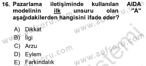 Spor Pazarlaması Dersi 2023 - 2024 Yılı (Vize) Ara Sınav Soruları 16. Soru
