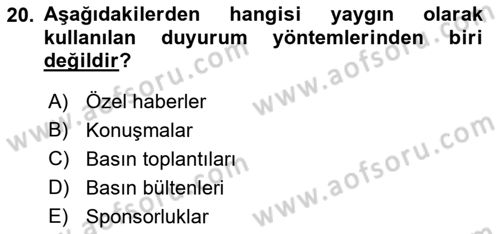 Spor Pazarlaması Dersi 2023 - 2024 Yılı (Final) Dönem Sonu Sınav Soruları 20. Soru