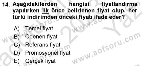 Spor Pazarlaması Dersi 2023 - 2024 Yılı Yaz Okulu Sınav Soruları 14. Soru
