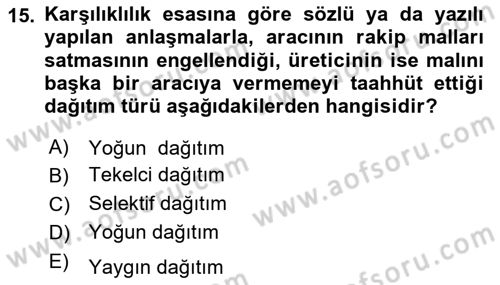 Spor Pazarlaması Dersi 2023 - 2024 Yılı Yaz Okulu Sınav Soruları 15. Soru