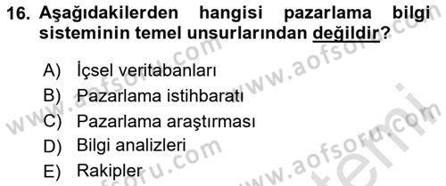Spor Pazarlaması Dersi 2023 - 2024 Yılı Yaz Okulu Sınav Soruları 16. Soru