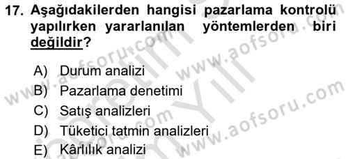 Spor Pazarlaması Dersi 2023 - 2024 Yılı Yaz Okulu Sınav Soruları 17. Soru