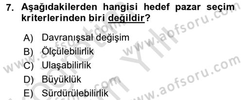 Spor Pazarlaması Dersi 2023 - 2024 Yılı Yaz Okulu Sınav Soruları 7. Soru