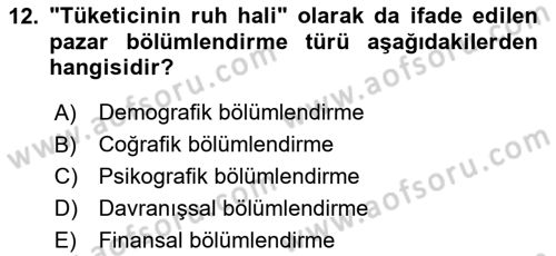 Spor Pazarlaması Dersi Ara Sınavı Deneme Sınav Soruları 12. Soru