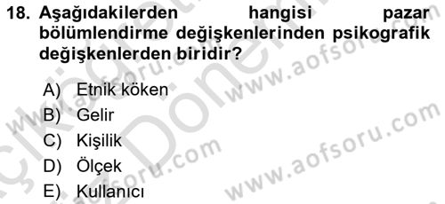 Spor Pazarlaması Dersi Ara Sınavı Deneme Sınav Soruları 18. Soru