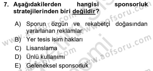 Spor Pazarlaması Dersi Ara Sınavı Deneme Sınav Soruları 7. Soru
