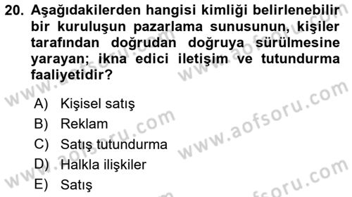 Spor Pazarlaması Dersi 2024 - 2025 Yılı (Final) Dönem Sonu Sınav Soruları 20. Soru