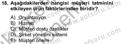 Müşteri İlişkileri Yönetimi Dersi 2012 - 2013 Yılı (Vize) Ara Sınav Soruları 18. Soru