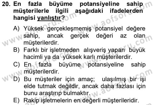 Müşteri İlişkileri Yönetimi Dersi 2012 - 2013 Yılı (Vize) Ara Sınav Soruları 20. Soru