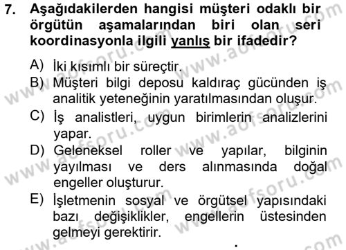 Müşteri İlişkileri Yönetimi Dersi 2012 - 2013 Yılı (Final) Dönem Sonu Sınav Soruları 7. Soru