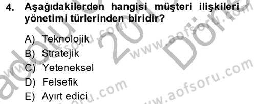 Müşteri İlişkileri Yönetimi Dersi 2013 - 2014 Yılı (Final) Dönem Sonu Sınav Soruları 4. Soru