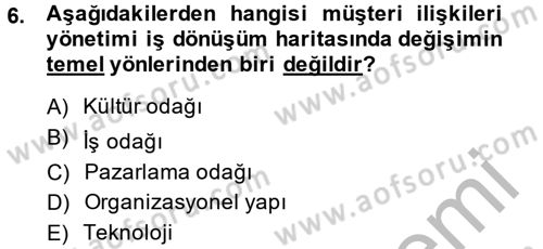 Müşteri İlişkileri Yönetimi Dersi 2013 - 2014 Yılı (Final) Dönem Sonu Sınav Soruları 6. Soru