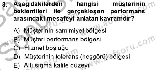 Müşteri İlişkileri Yönetimi Dersi 2013 - 2014 Yılı (Final) Dönem Sonu Sınav Soruları 8. Soru