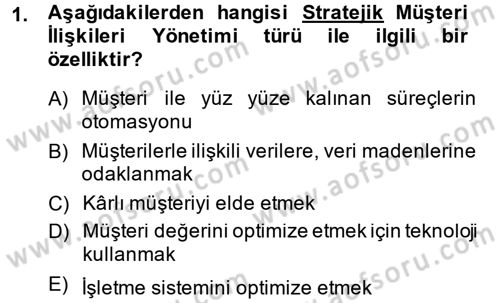 Müşteri İlişkileri Yönetimi Dersi 2014 - 2015 Yılı (Vize) Ara Sınav Soruları 1. Soru