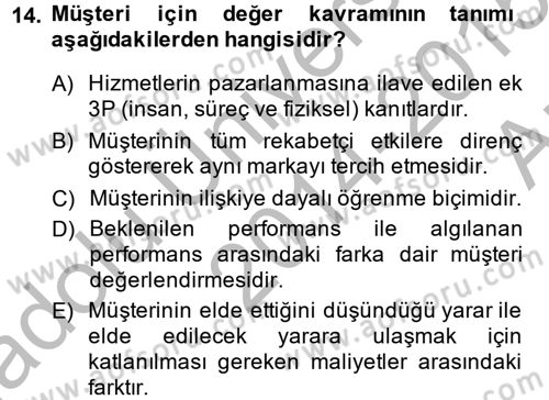 Müşteri İlişkileri Yönetimi Dersi 2014 - 2015 Yılı (Vize) Ara Sınav Soruları 14. Soru