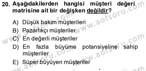 Müşteri İlişkileri Yönetimi Dersi 2014 - 2015 Yılı (Vize) Ara Sınav Soruları 20. Soru