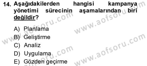 Müşteri İlişkileri Yönetimi Dersi 2014 - 2015 Yılı (Final) Dönem Sonu Sınav Soruları 14. Soru
