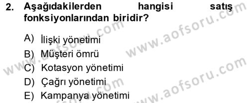 Müşteri İlişkileri Yönetimi Dersi 2014 - 2015 Yılı (Final) Dönem Sonu Sınav Soruları 2. Soru