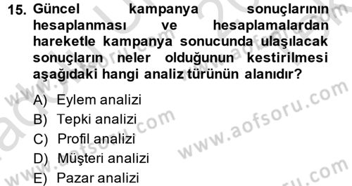 Müşteri İlişkileri Yönetimi Dersi 2014 - 2015 Yılı Tek Ders Sınav Soruları 15. Soru