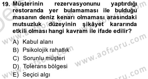 Müşteri İlişkileri Yönetimi Dersi 2014 - 2015 Yılı Tek Ders Sınav Soruları 19. Soru