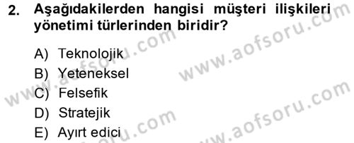 Müşteri İlişkileri Yönetimi Dersi 2014 - 2015 Yılı Tek Ders Sınav Soruları 2. Soru