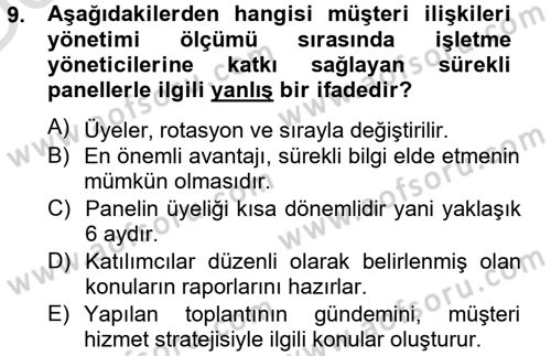 Müşteri İlişkileri Yönetimi Dersi 2014 - 2015 Yılı Tek Ders Sınav Soruları 9. Soru