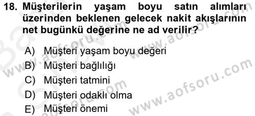 Müşteri İlişkileri Yönetimi Dersi 2015 - 2016 Yılı (Vize) Ara Sınav Soruları 18. Soru
