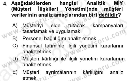 Müşteri İlişkileri Yönetimi Dersi 2015 - 2016 Yılı (Vize) Ara Sınav Soruları 4. Soru